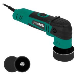 Masina de polisat duala VONROC PM507AC, putere 400W, turatie 2000-6800/min, pornire lenta, miscare excentrica 7mm, inclus 2 talpi si 2 bureti, cablu 4m, greutate 1.5kg, Verde/Negru