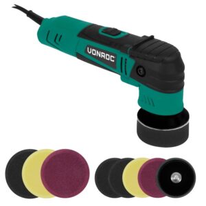 Masina de polisat duala VONROC S_PM507AC, putere 400W, turatie 2000-6800/min, pornire lenta, miscare excentrica 7mm, inclus 2 talpi si 8 bureti, cablu 4m, greutate 1.5kg,...