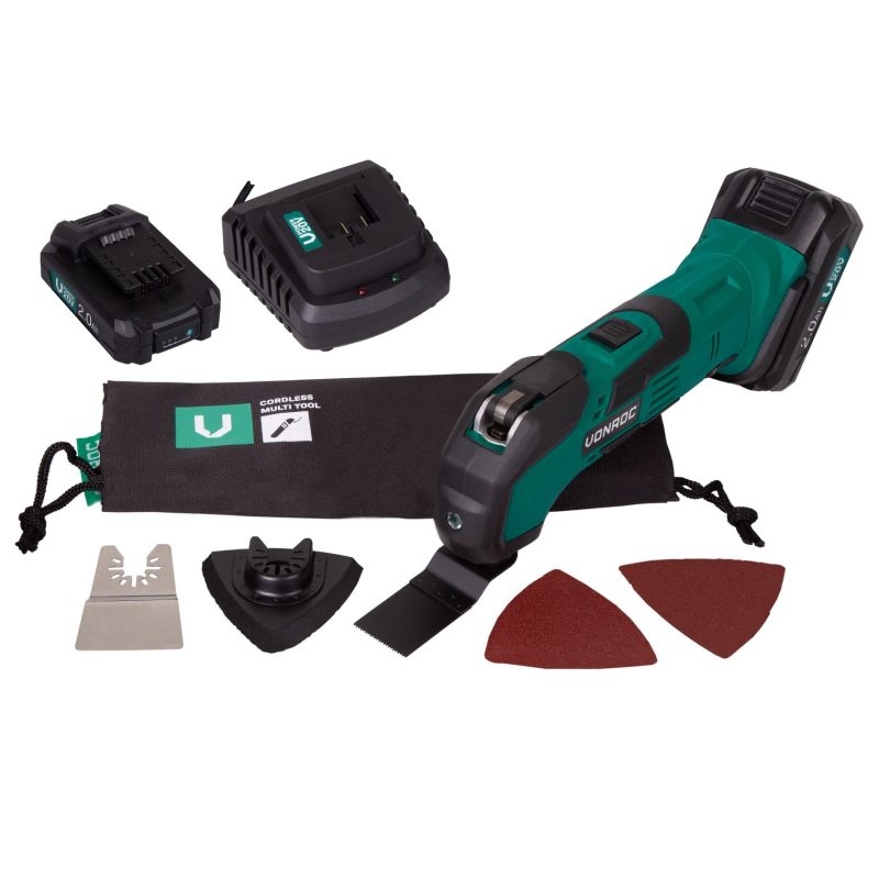 Masina multifunctionala oscilanta VONROC S2_OT501DC, 2x 2.0Ah 20V, 6 trepte de reglare, 2x baterii 2.0Ah si incarcator rapid incluse