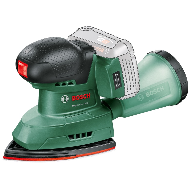 Slefuitor cu excentric pe acumulator Bosch EasySander 06033E3000, 18 V, 22.000 vibrati/min, 1.6 mm diametru orbita, 149x101 mm placa slefuire, 3 foi abrazive, fara...