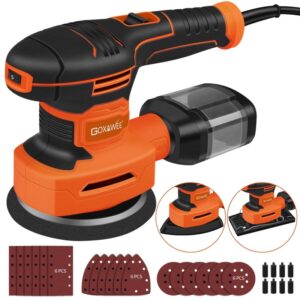 Slefuitor Orbital multifunctional, GOXAWEE, G5294, 3 in 1 Mouse, circular, dreptunghiular, 450 W, 125 mm, 7000-14000 RPM, 6 Viteze, Velcro, Cu set 18 buc disc abraziv,...