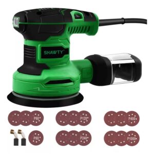 Slefuitor Orbital, SHAWTY, S0045, 450 W, 125 mm, 7000-14000 RPM, 6 Viteze, Velcro, Cu set 16 buc disc abraziv, Negru/Verde